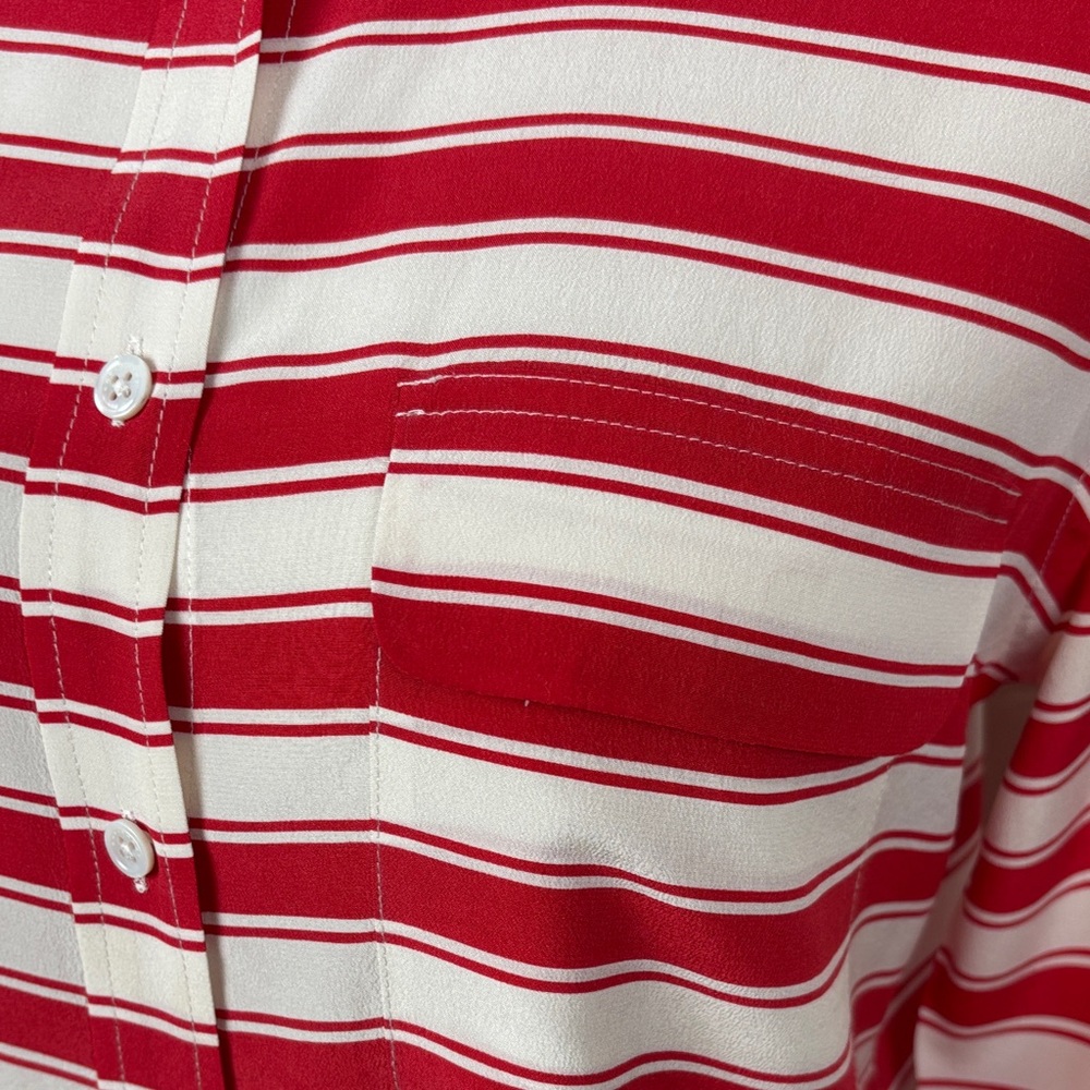 Equipment Red and White Striped Blouse Silk Medium - Picture 3 of 6